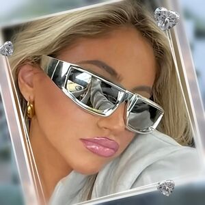 Mirror chrome sunglasses wrap around silver women glasses